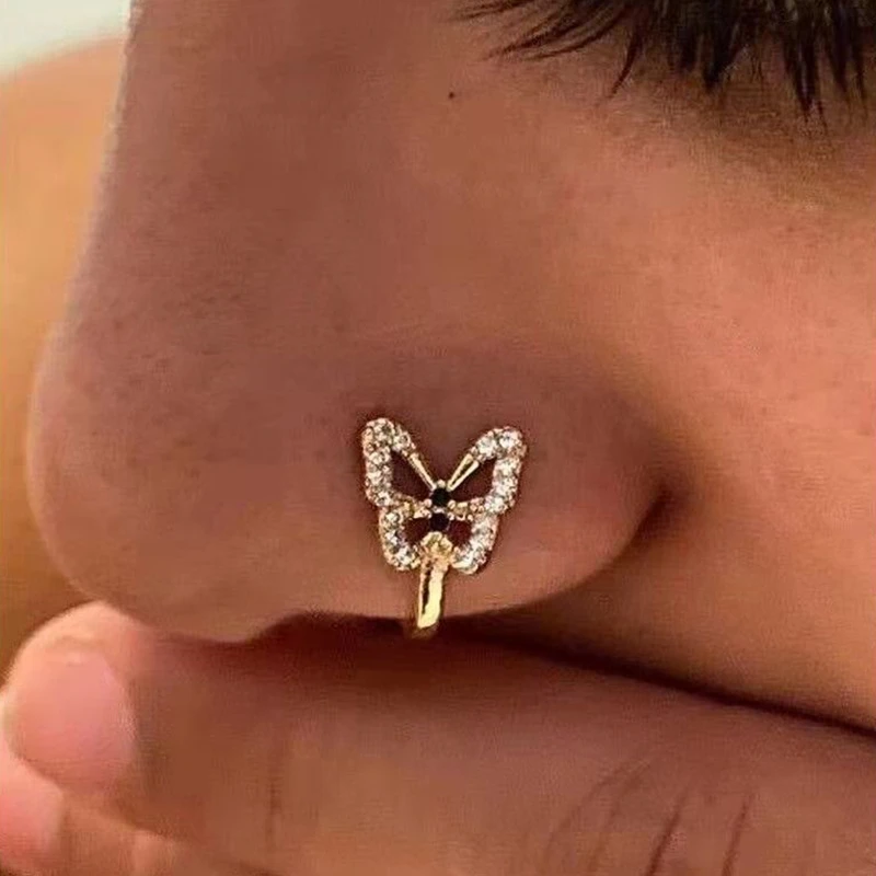 1Pc Кристална пеперуда фалшив пръстен за нос без пиърсинг клип на пръстен за нос индийски стил маншет за нос фалшив пиърсинг преграда Nariz бижута