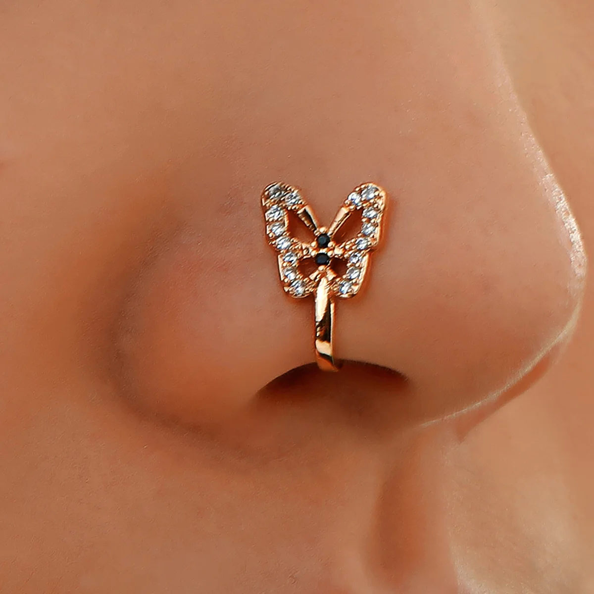 1Pc Кристална пеперуда фалшив пръстен за нос без пиърсинг клип на пръстен за нос индийски стил маншет за нос фалшив пиърсинг преграда Nariz бижута