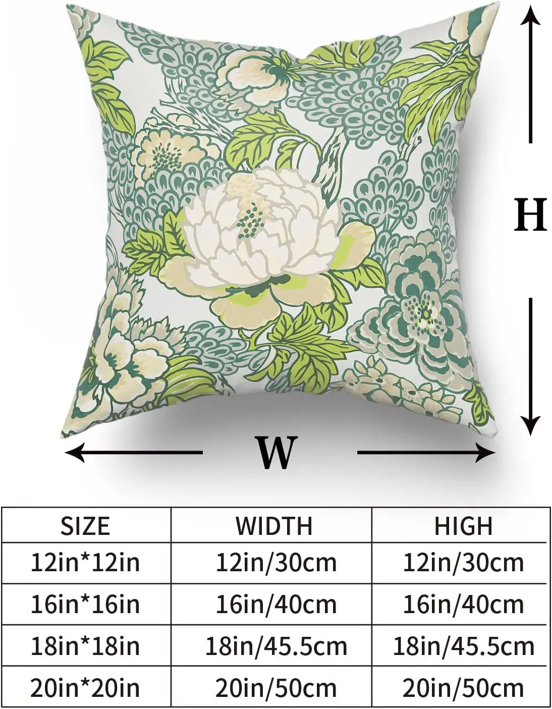 Chinoiserie Blossom Цветя хвърлят калъфки за възглавници Комплект от 2 пролетни зелени калъфки за възглавници 16x16 инча памучен площад
