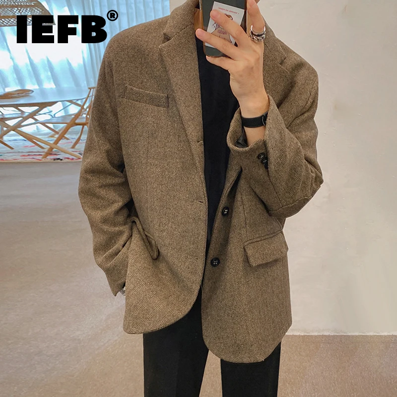 IEFB Elgance Casual вълнен костюм мъжки есенен корейски стил тенденция хлабав Ruffian красиви блейзъри груба вълна универсален палто 9C1730