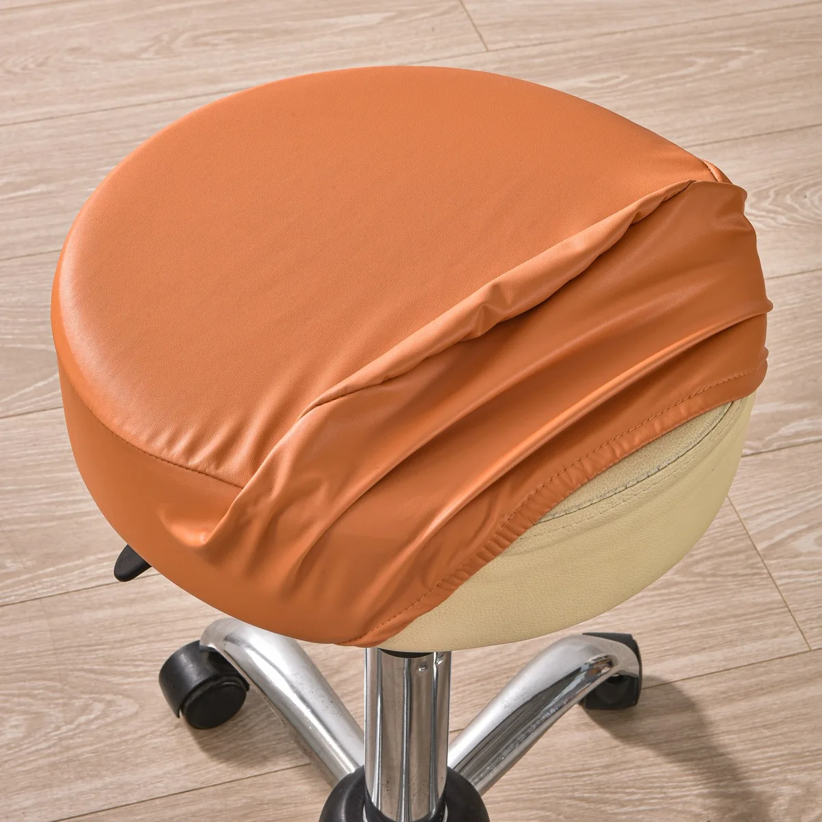 PU кожа водоустойчив кръгъл стол капак прахоустойчив плътен цвят еластични капаци на седалките табуретка капак начало ресторант стол протектор