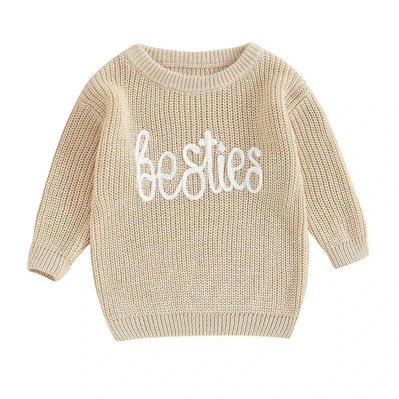 Бебе бебе момиче буци плета пуловер писмо бродерия Crewneck хлабав трикотажен пуловер суитчър есен зимни дрехи