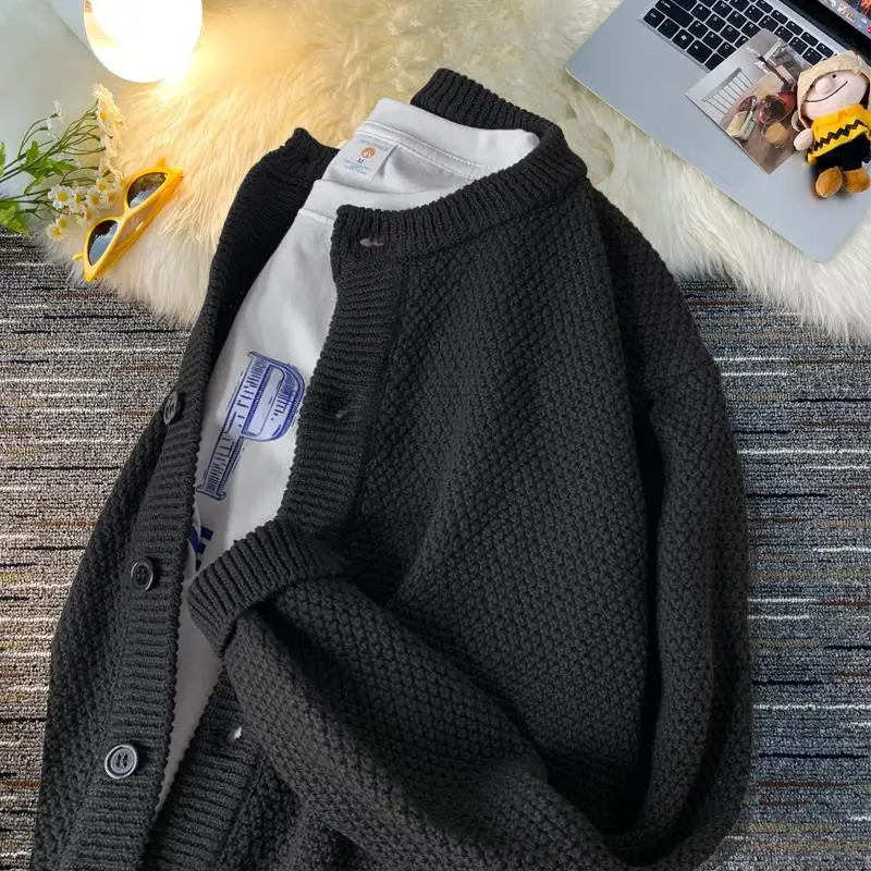 Външна търговия есенна и зимна мода универсален хлабав пуловер жилетка кръг врата мъжко палто
