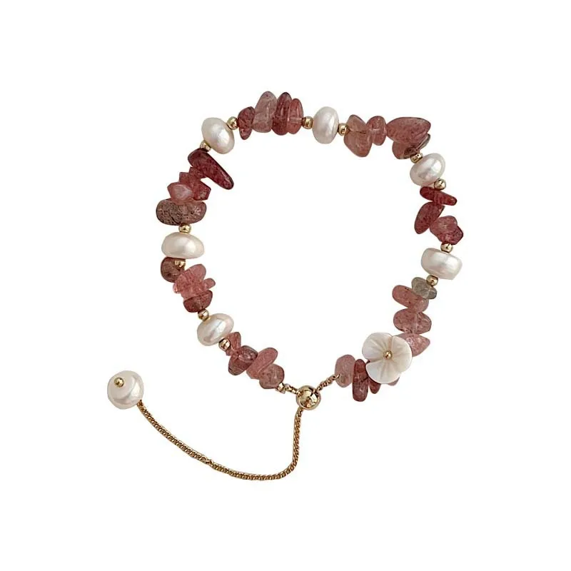 Естествен барок сладководна перла & ягода кварц 14K злато напълнени женски чар гривна бижута за жени рожден ден