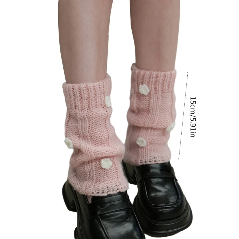 Жените момичета плетене на една кука плета къс крак топло сладък 3D флорални хлабав ботуши маншети чорапи P8DB