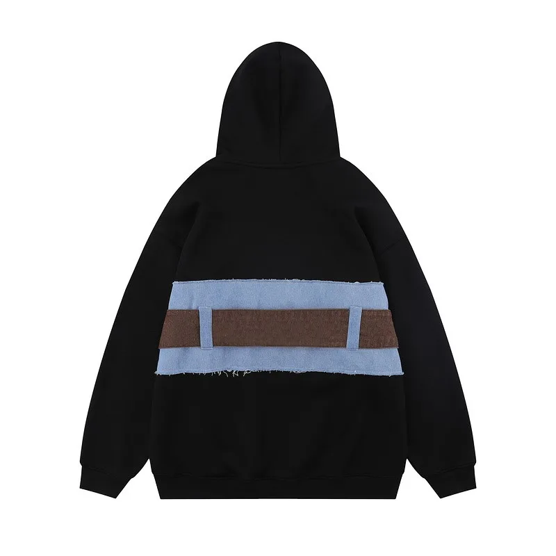 Мъже Улично облекло Извънгабаритни хип-хоп Harajuku пачуърк дебели пуловер качулки черен случаен суитчър аниме пънк качулка с колан