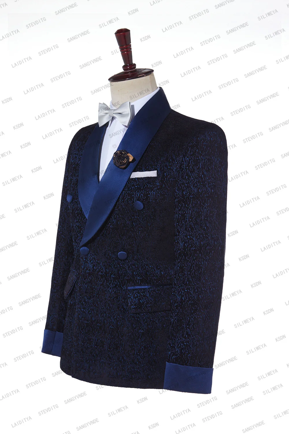 Мъжки костюм по поръчка 2 броя Класически тъмносин жакард сватбен костюм за мъже 2024 Slim Fit младоженец Tuxedos костюм Mariage Homme