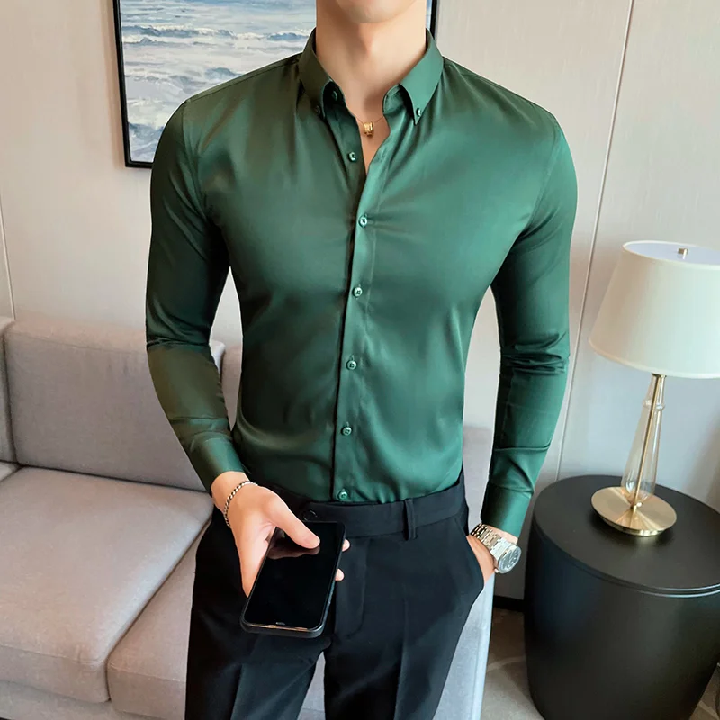 Нов плюс размер 5XL британски стил твърди риза с дълъг ръкав мъжки дрехи прост тънък годни бизнес случайни chemise homme официално облекло