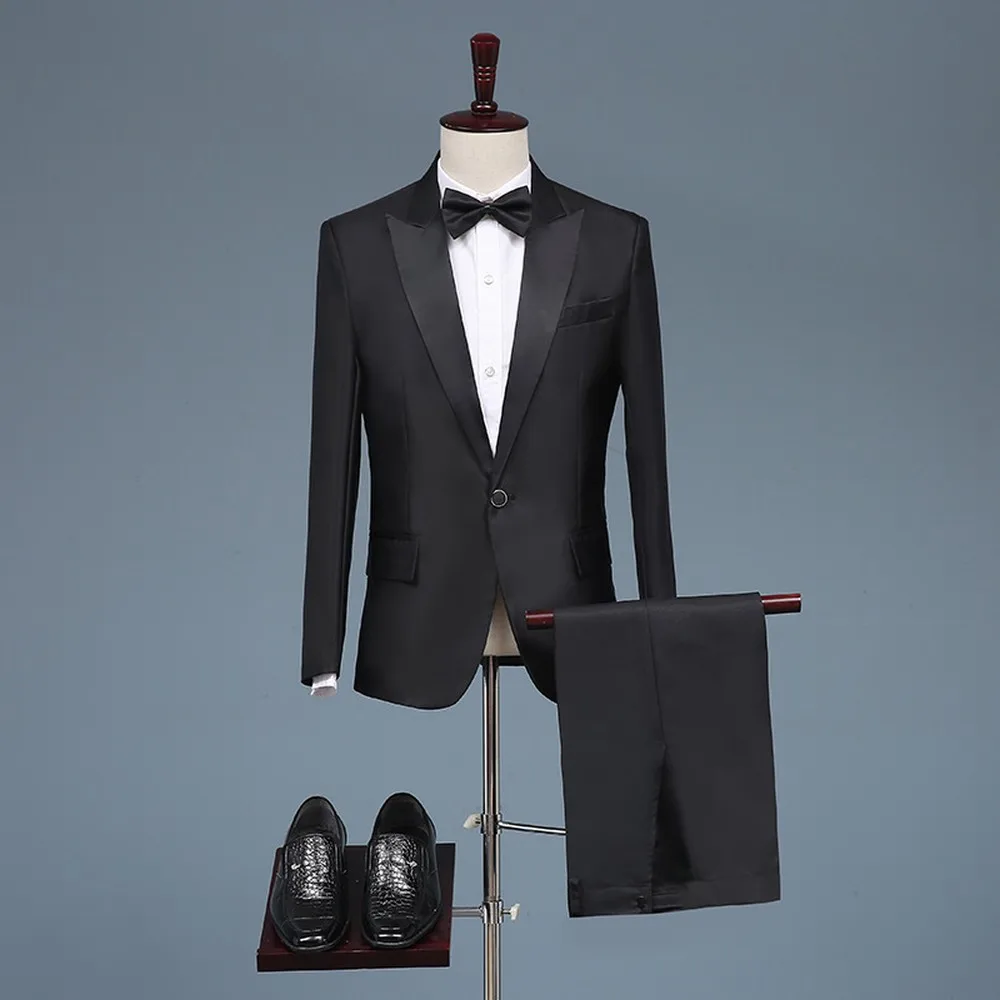 Нов черен смокинг младоженец Groomsman Бизнес костюм Сватбено тържество рокля Специални поводи Смокинг 2 парче комплект мъжки костюм якета панталони