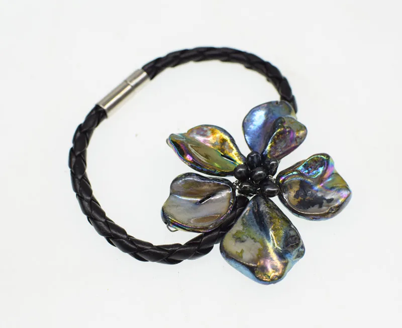 сладководна перла бяло/черно/синьо/кафяво черупка цвете гривна 8inch едро мъниста природа занаятчийски