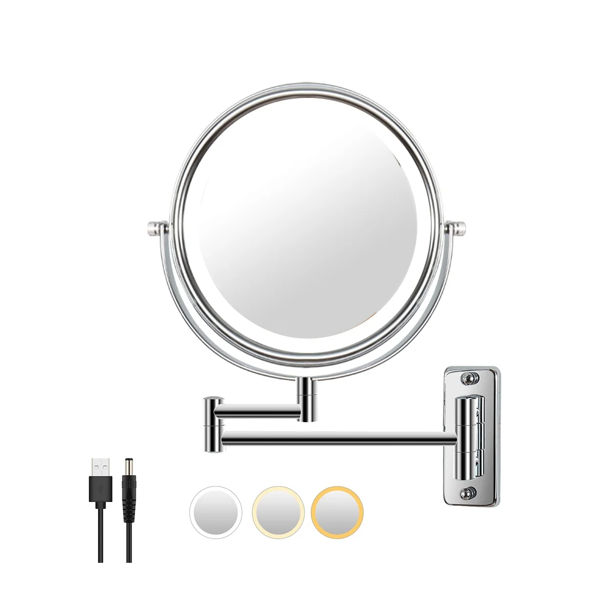 Стенно огледало за суета 1/10X лупа 8 инчов въртящ се с удължително рамо лампа суета и огледало за баня с 3 цвята Tem
